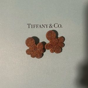 J crew gold beaded/leather drop earrings